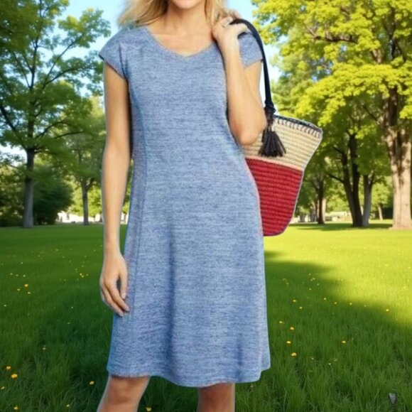 TALBOTS (XS) Soft Drape Jersy Blue Heather Short Sleeve Dress - Picture 1 of 7